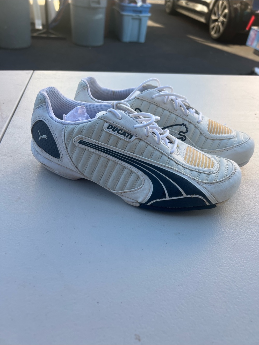 Puma Ducati White and Navy Athletic Sneakers with Yellow Accents
